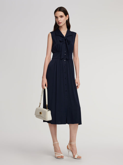 22MM Mulberry Silk Gathered Waist Women Sleeveless Maxi Dress