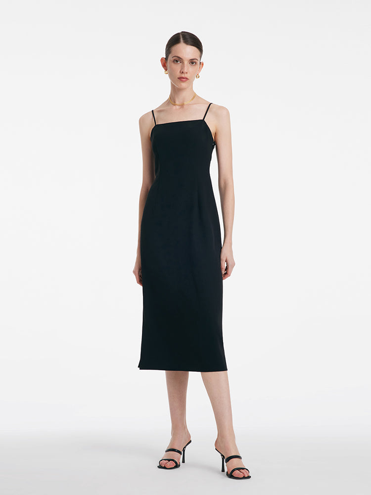 Back Twisted Spaghetti Strap Dress With Detachable Bra Pads