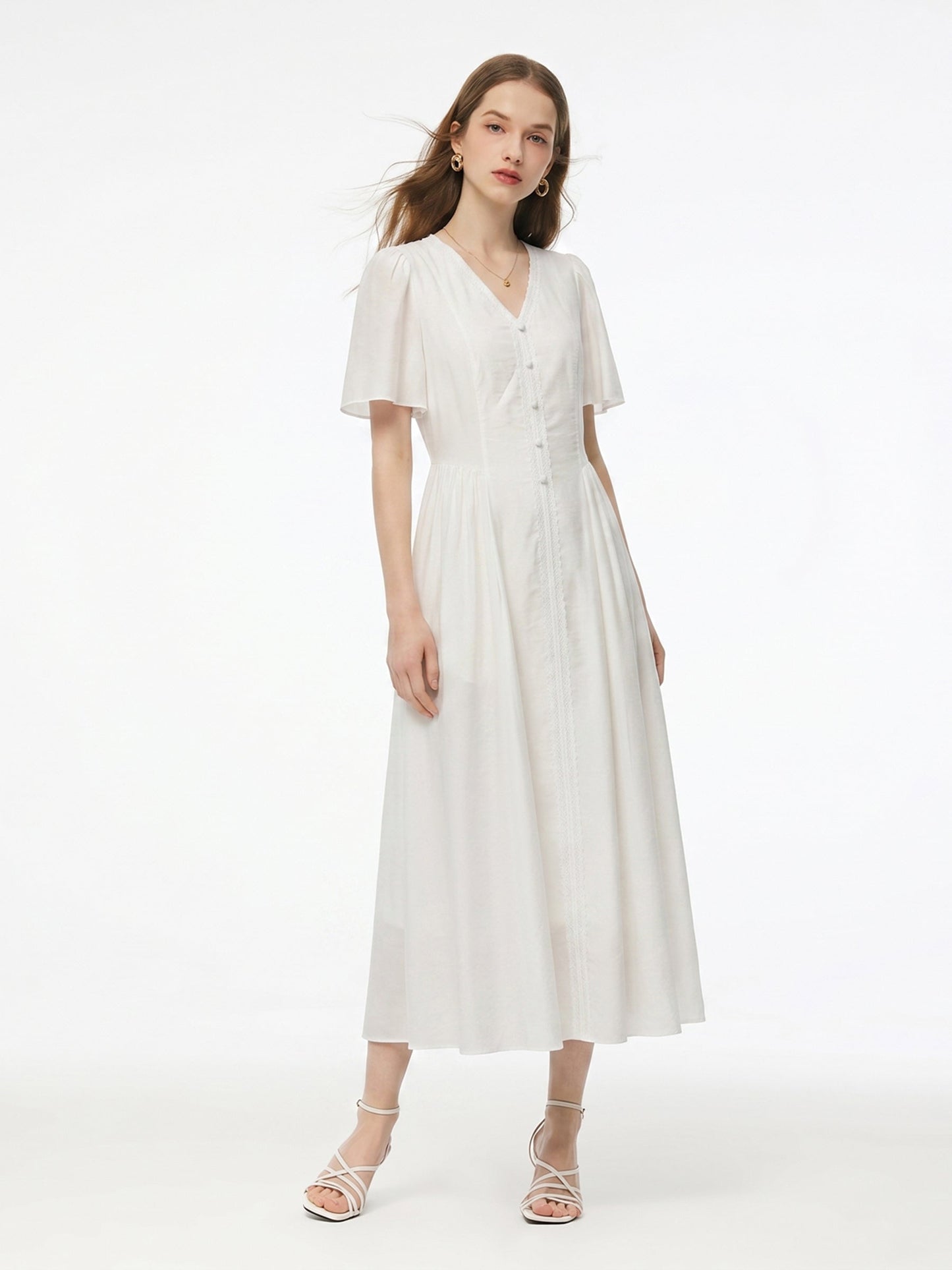 Tencel Blend V-Neck Women Maxi Dress