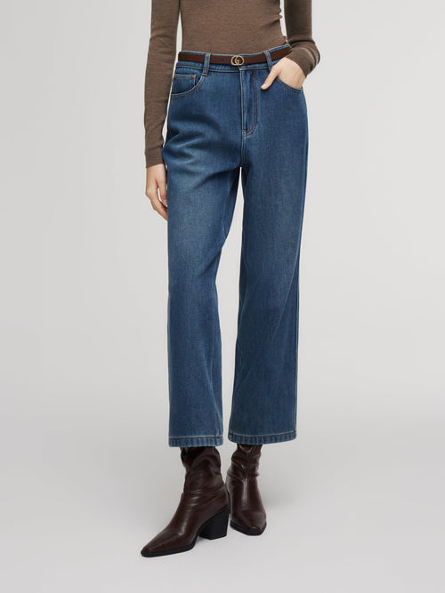 100% Cotton Denim Fleece Lined Women Straight Ankle Length Jeans