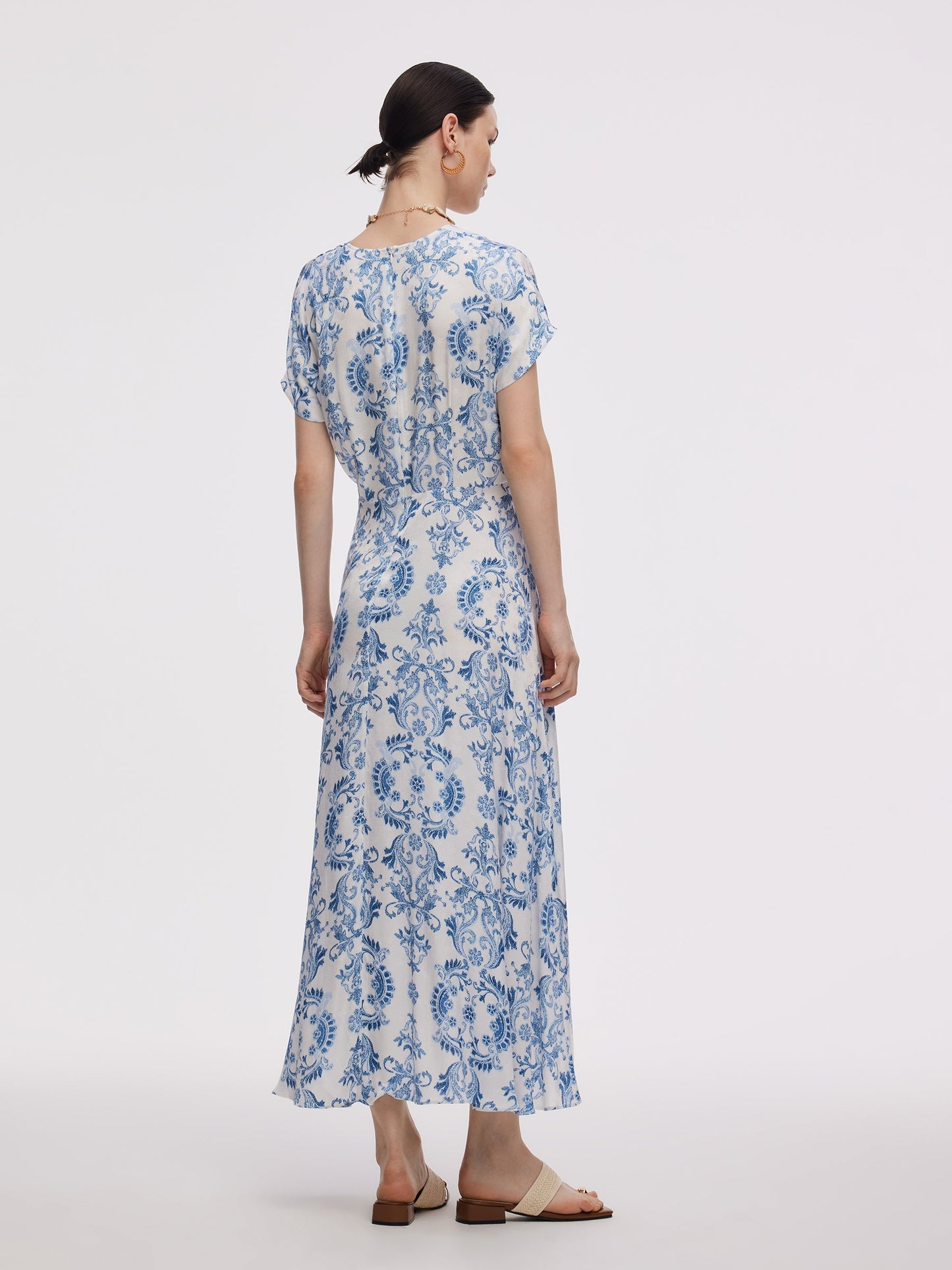 Floral Print Asymmetric Hem Women V-Neck Maxi Dress