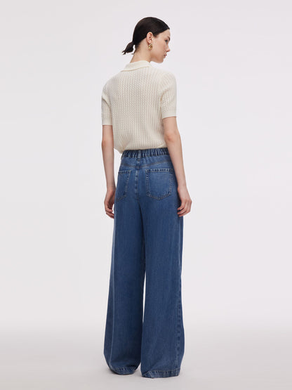 100% Tencel Denim Women Adjustable Waist Jeans