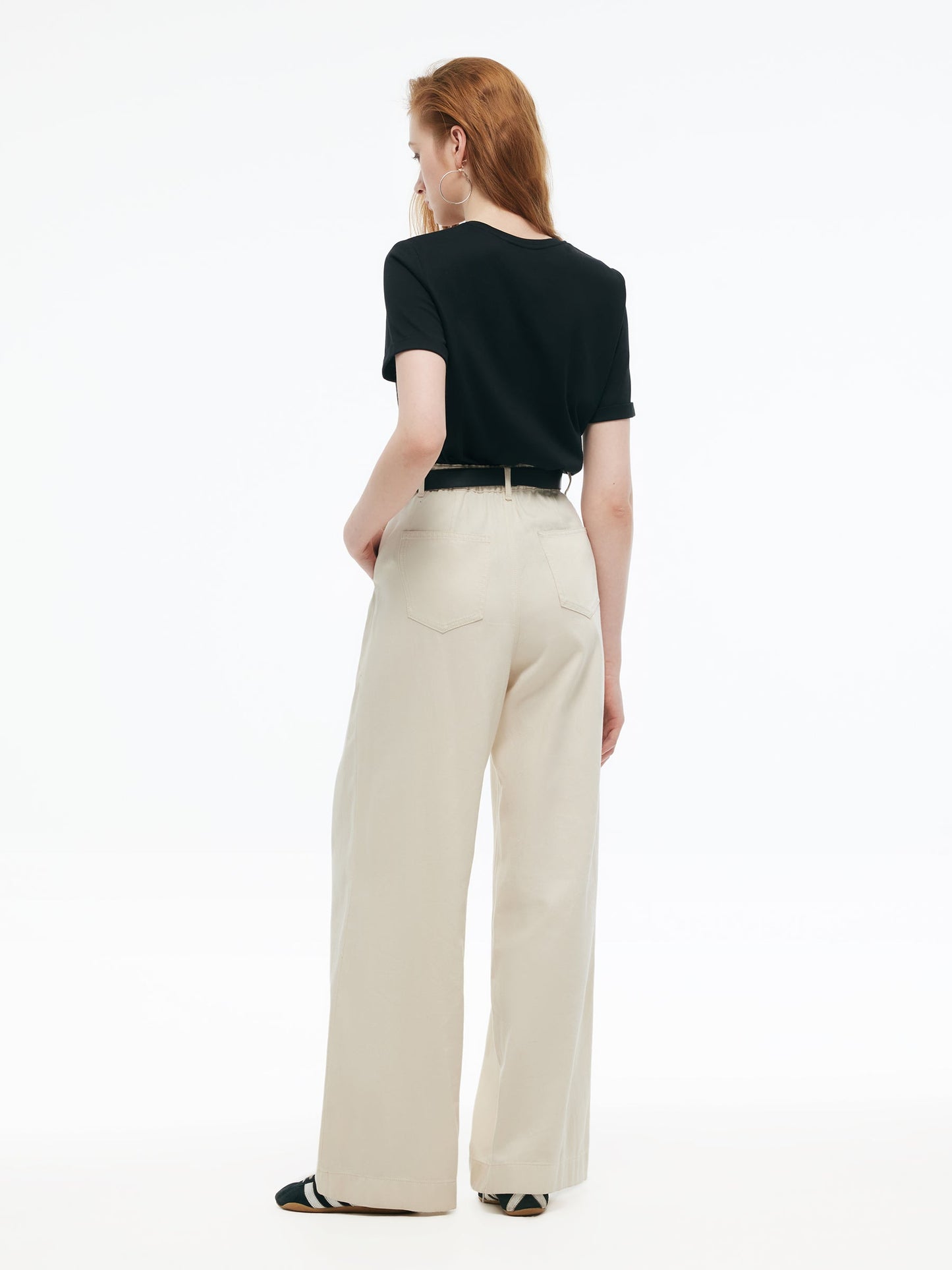 Tencel Blend Adjustable Waist Women Wide Leg Jeans