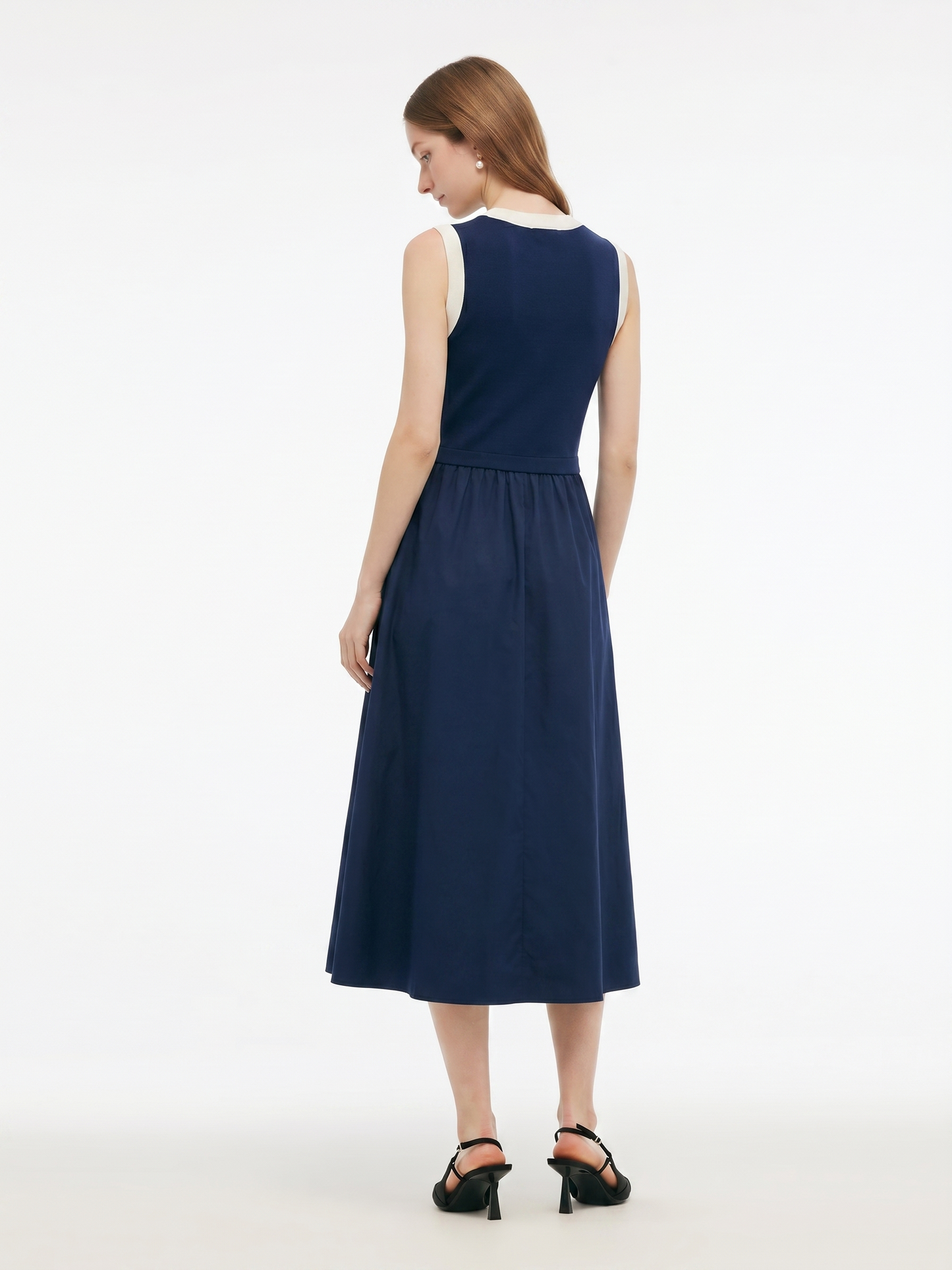 Lyocell Blend Contrast Trim Women Patchwork Sleeveless Maxi Dress