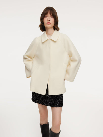100% Wool Women Coat With Detachable Bowknot