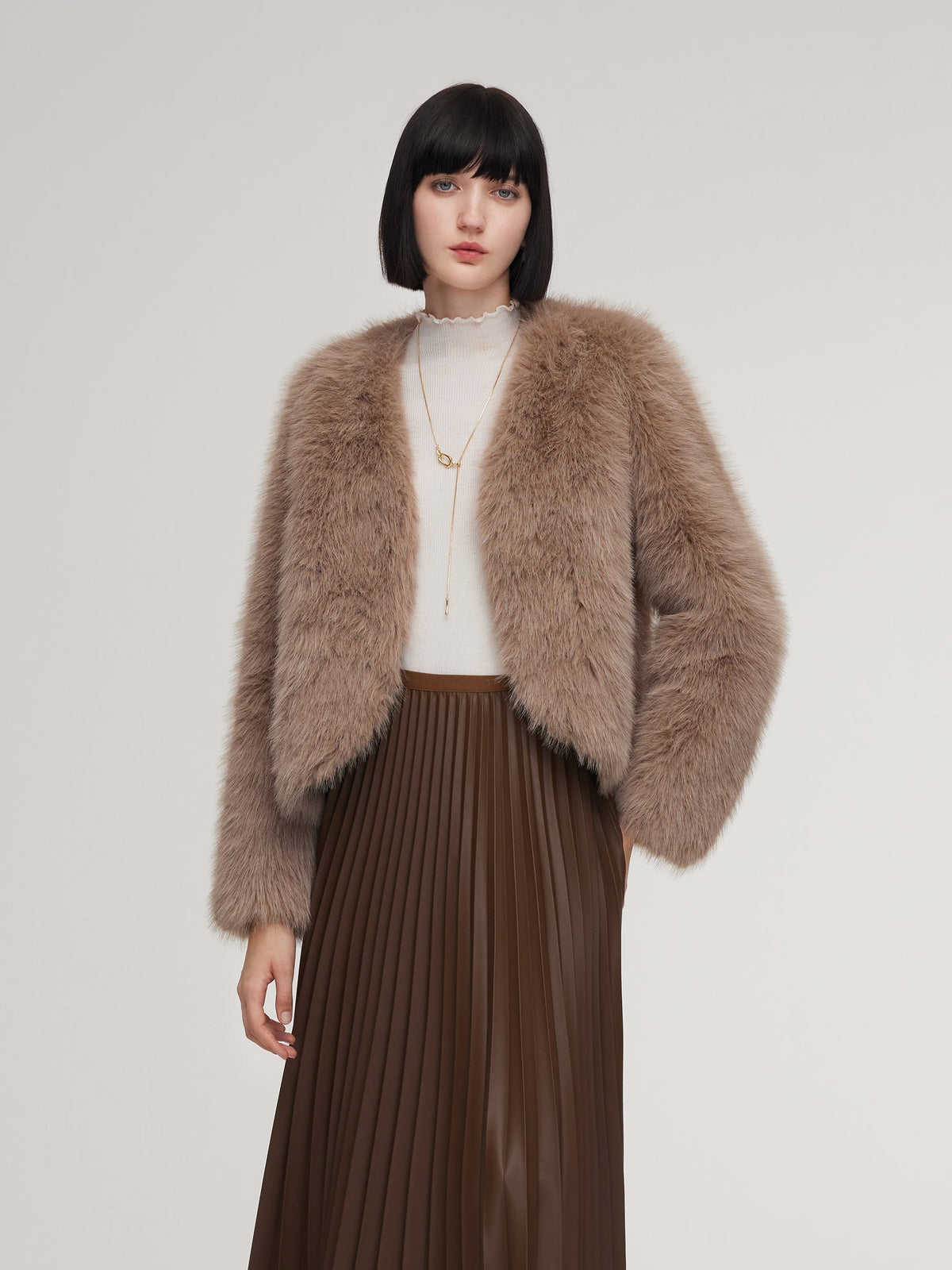 Eco-friendly Fur V-Neck Women Coat