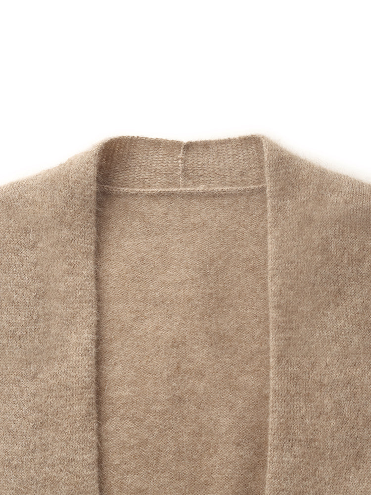 Light Camel Brushed Cashmere Short Women Cardigan