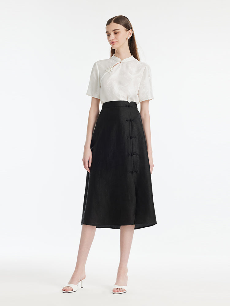 Xiang Yun Silk New-Chinese Style Slit Women Skirt