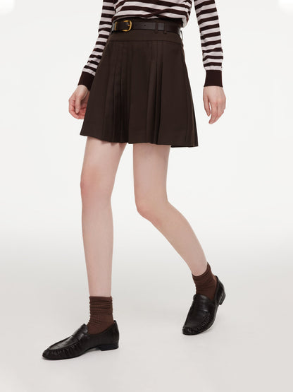 A-Line Pleated Women Skirt With Belt