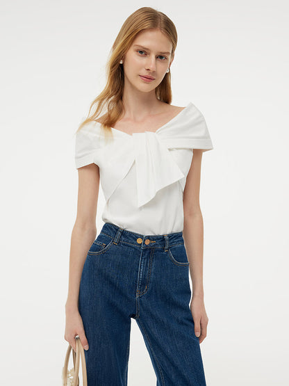 100% Cotton Stretch Off Shoulder Women Bow Top