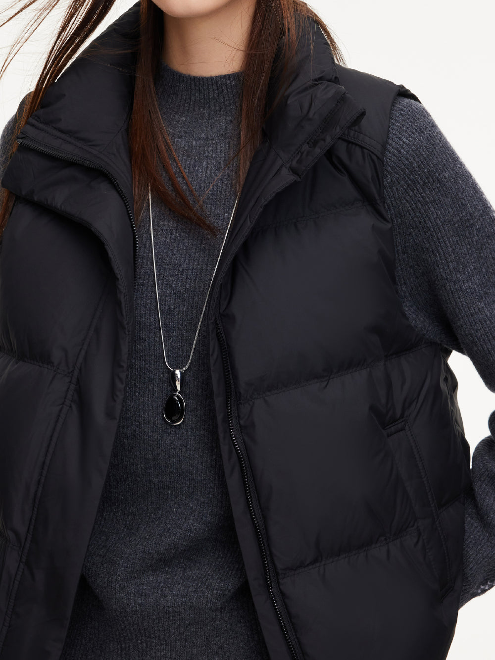 Stand Collar Zip-Up Goose Down Vest
