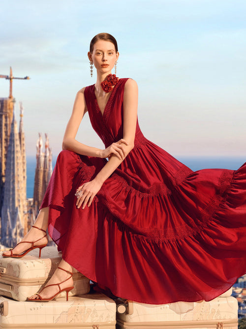 Tencel Lace Trim Women Maxi Vest Dress