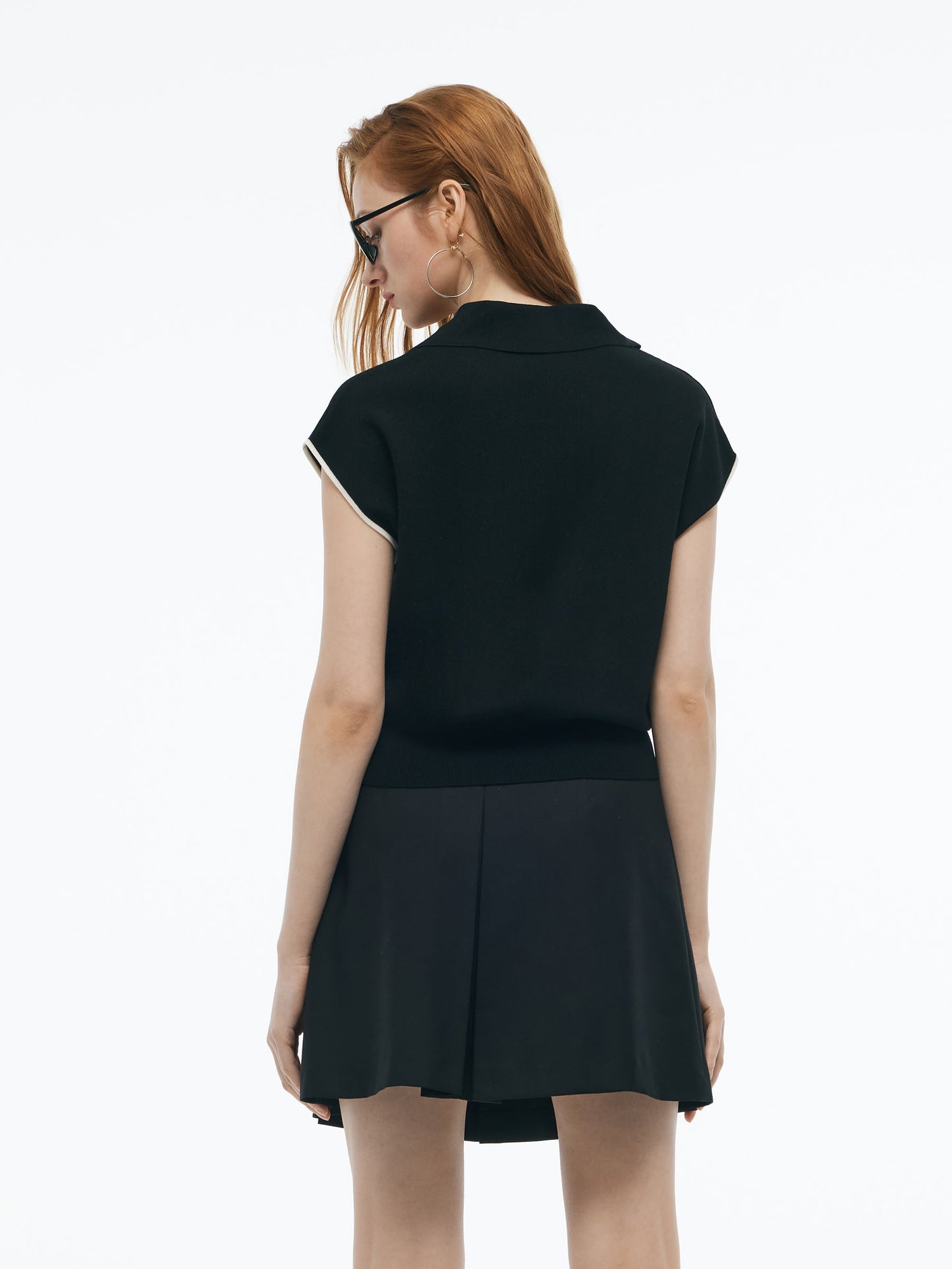 Tencel Blend Contrast Trim Women Knit Top
