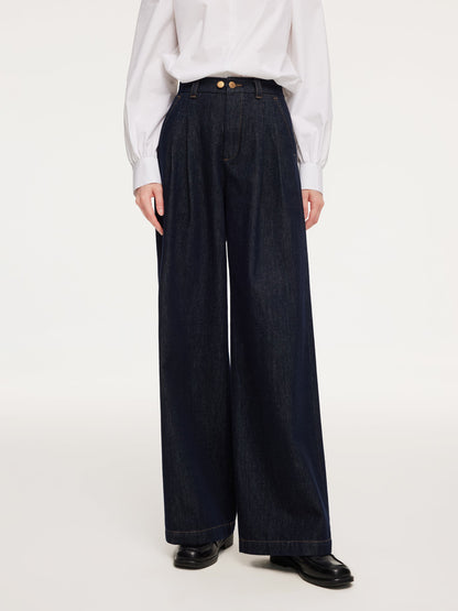 Denim Adjustable Waist Women Wide Leg Jeans