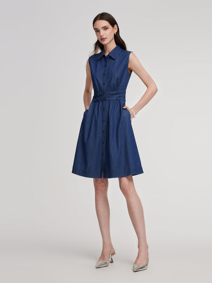 Denim A-Line Sleeveless Women Mini Dress