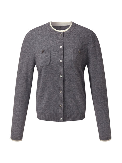 100% Wool Contrast Trim Women Cardigan