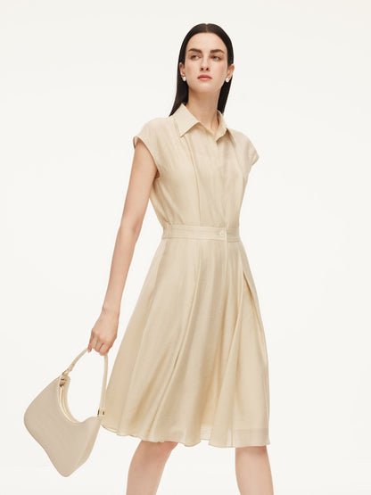 Tencel Acetate Linen Blend Cap Sleeve Women Midi Shirt Dress