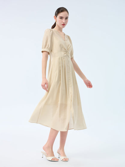 Tencel Acetate Linen Twist Front Women Maxi Dress