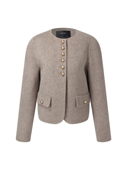 Alpaca Wool Blend Round Neck Women Jacket