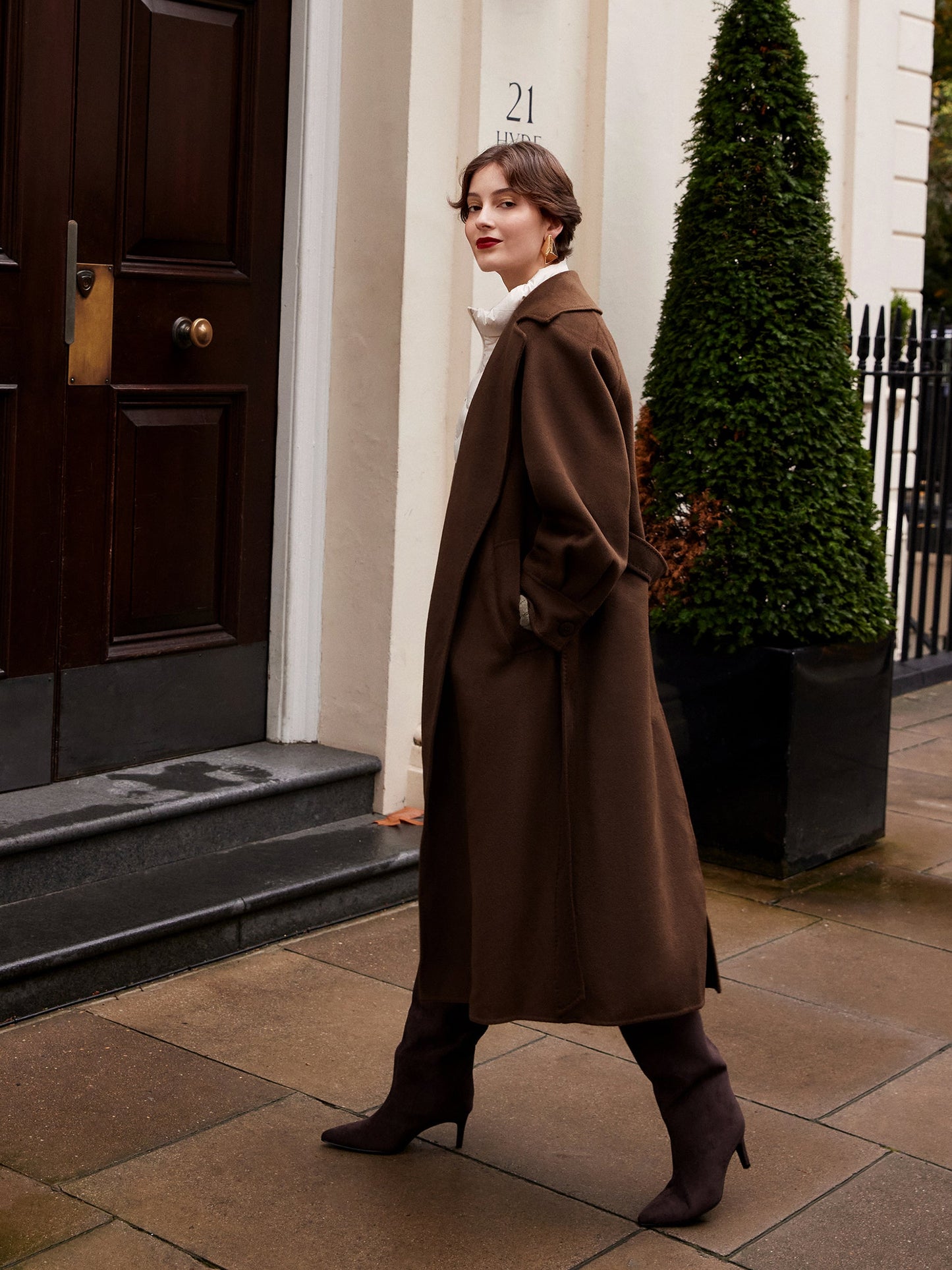 Cashmere Wool Double-Faced Women Wrap Overcoat