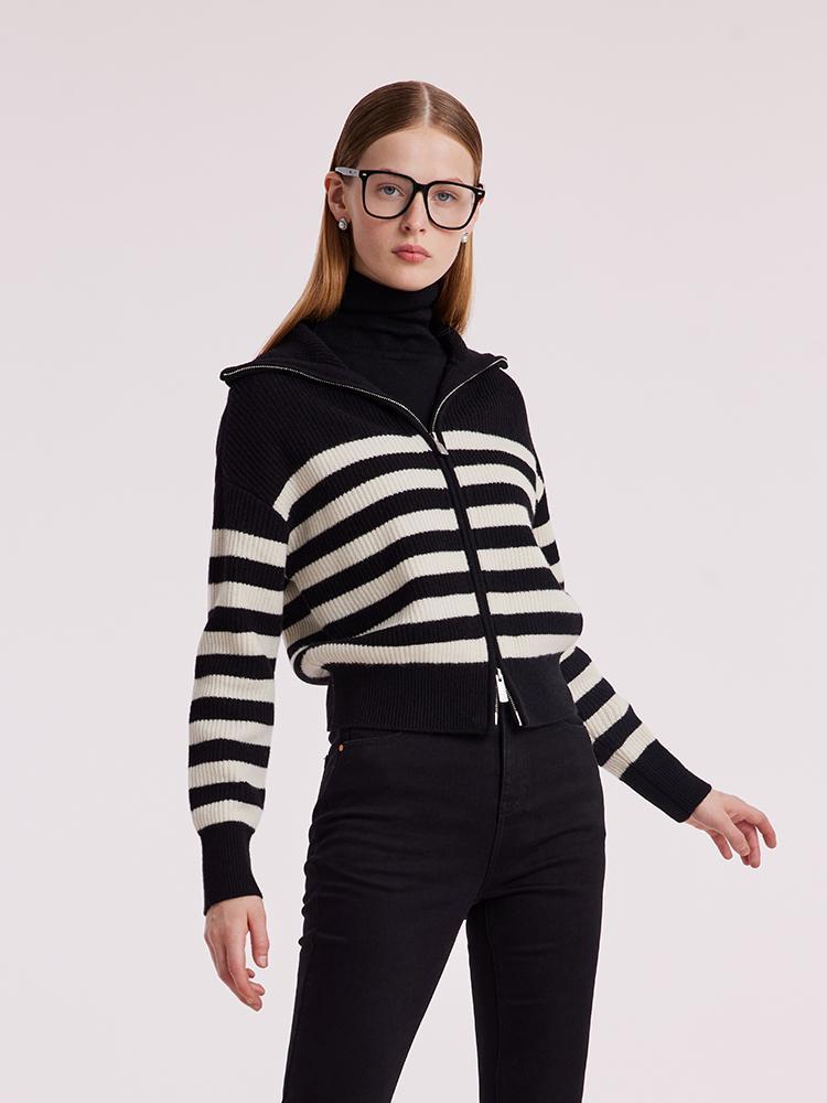 Woolen Knitted Stripe Women Cardigan