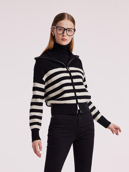 Woolen Knitted Stripe Women Cardigan