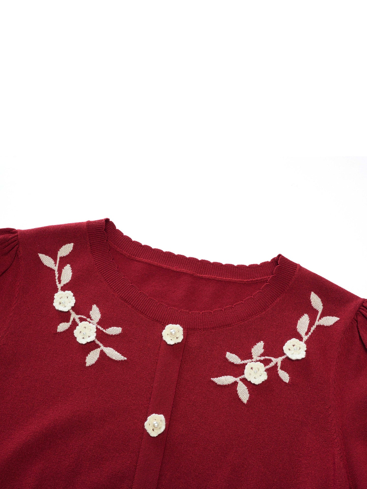 Lyocell Blend Jacquard Women Knit Top With Detachable Knit Flowers
