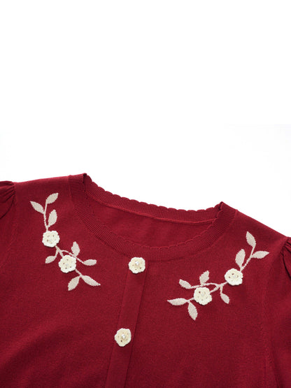 Lyocell Blend Jacquard Women Knit Top With Detachable Knit Flowers