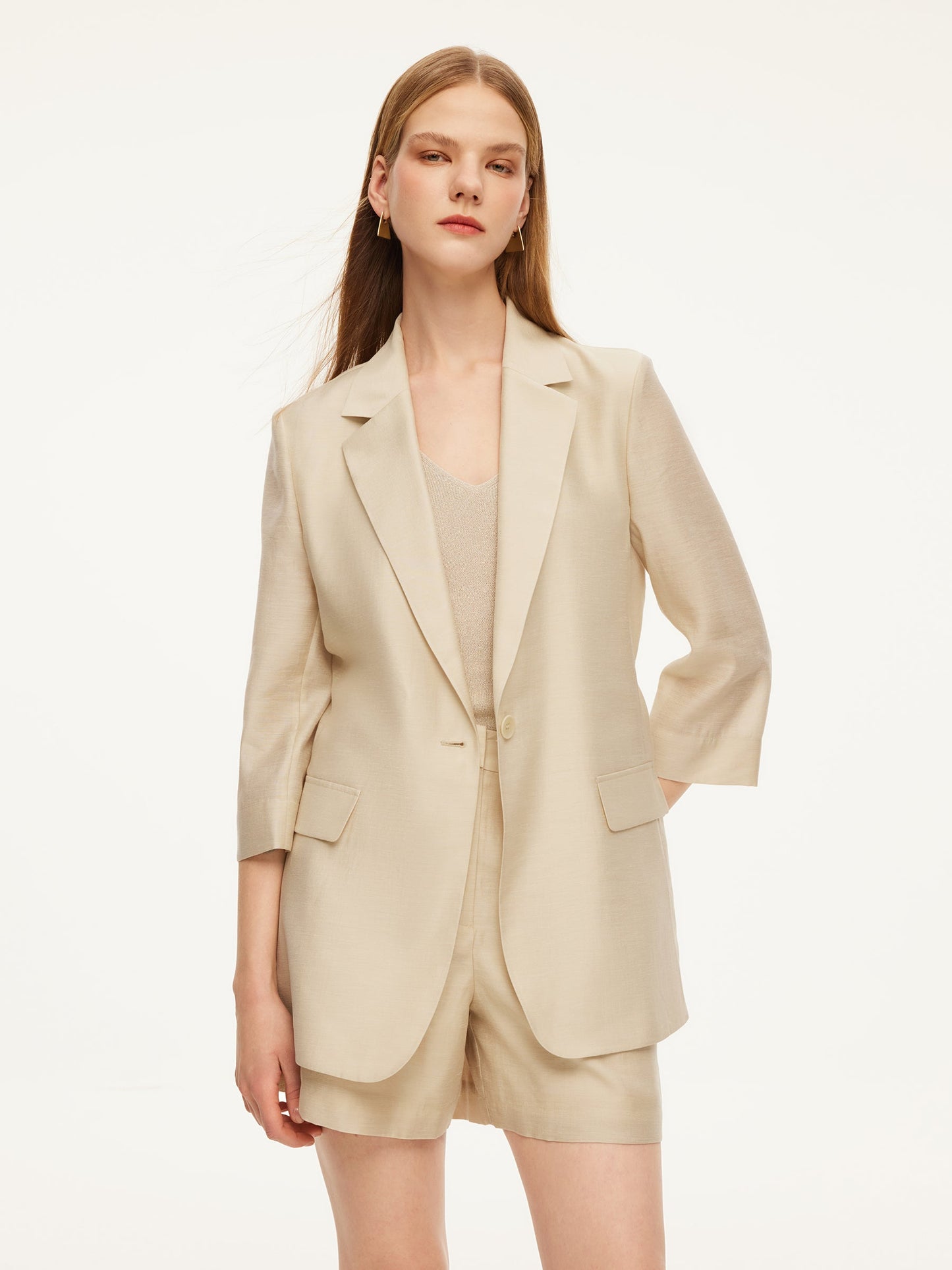 Tencel Acetate Blend Women 3/4 Sleeve Blazer