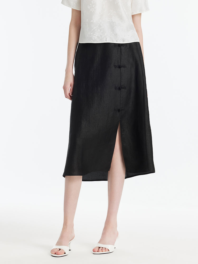 Xiang Yun Silk New-Chinese Style Slit Women Skirt