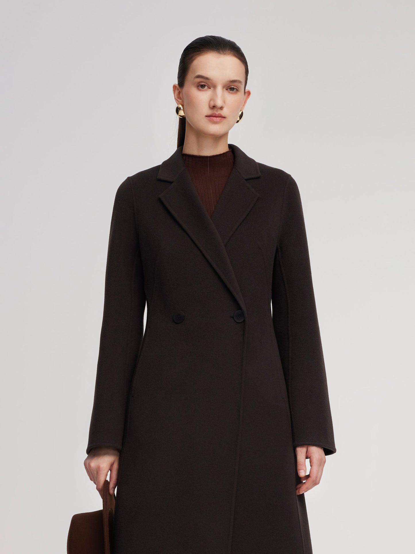 Cashmere Wool Blend Gathered Waist Women Overcoat