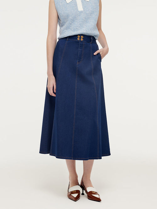 Denim A-Line Adjustable Waist Women Skirt