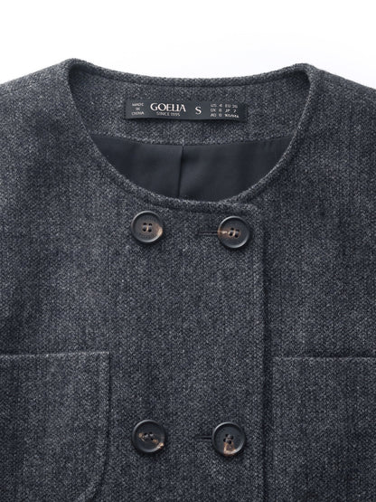 100% Washable Wool Double Breasted Women Crop Jacket