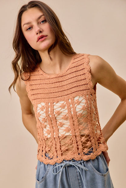 SO ME Crochet Knitted Lace Sweater Tank Top