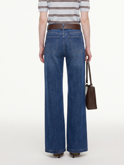 Lyocell Blend Denim Women Flared Palazzo Jeans With Belt