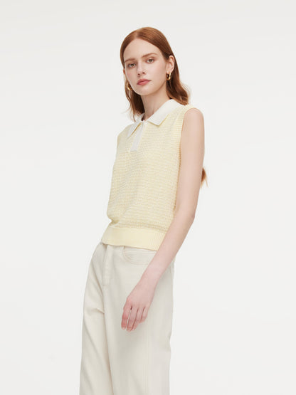 Contrast Collar Women Knit Polo Tank Top