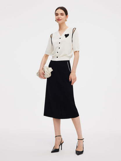 V-Neck Cut-Out Knitted Top And Half Skirt Two-Piece Set