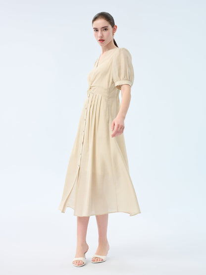 Tencel Acetate Linen Twist Front Women Maxi Dress