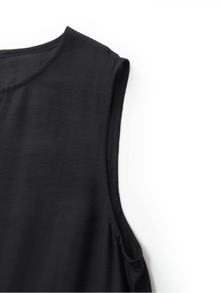Tencel Ruffle Hem Women Tiered Vest Midi Dress With Slip Dress And Belt