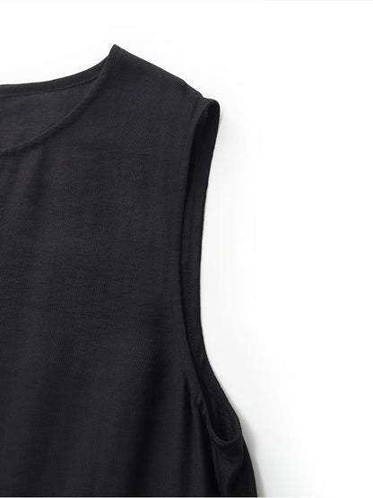 Tencel Ruffle Hem Women Tiered Vest Midi Dress With Slip Dress And Belt