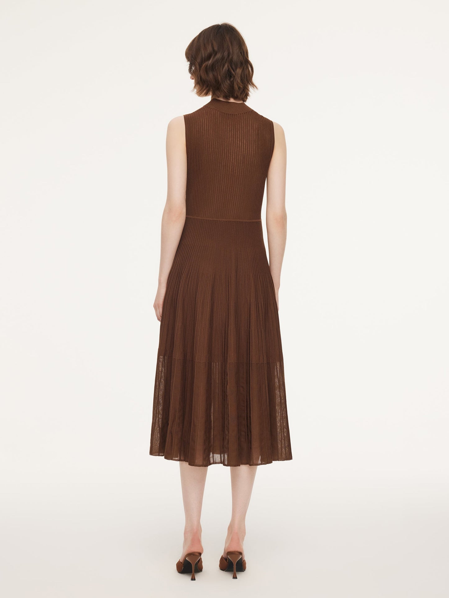 Mock Neck Sleeveless A-Line Women Pleated Maxi Dress