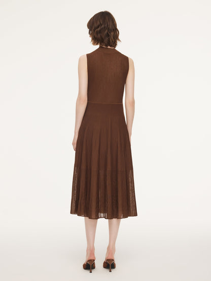 Mock Neck Sleeveless A-Line Women Pleated Maxi Dress