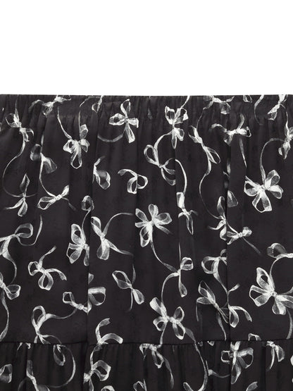 Ribbon Print A-Line Women Skirt