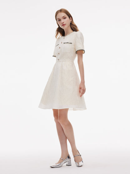 Jacquard Round Neck Women Mini Dress