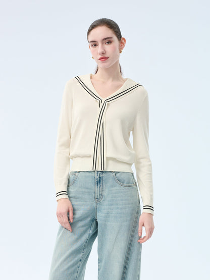Tencel Blend Sailor Collar Women Knit Top