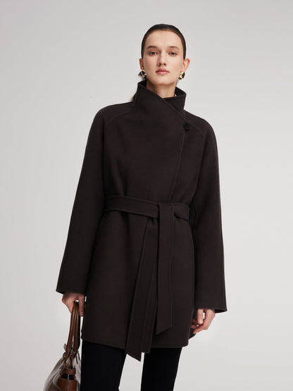 Cashmere Wool Blend Convertible Collar Women Wrap Coat