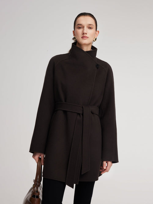 Cashmere Wool Blend Convertible Collar Women Wrap Coat