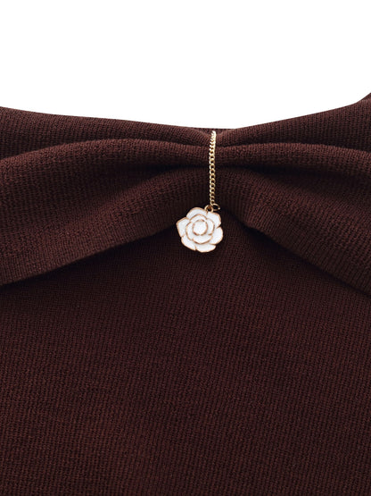 Lyocell Blend Off Shoulder Women Knit Top With Detachable Magnetic Flower