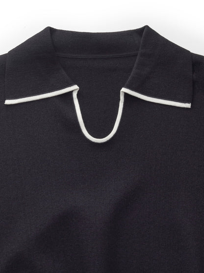 Tencel Blend Contrast Trim Women Knit Top