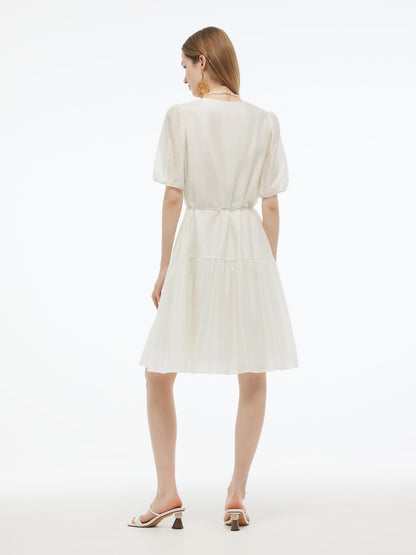 Pre-Order Tencel Blend Sequins Embroidered Women Midi Dress With Tie String Belt